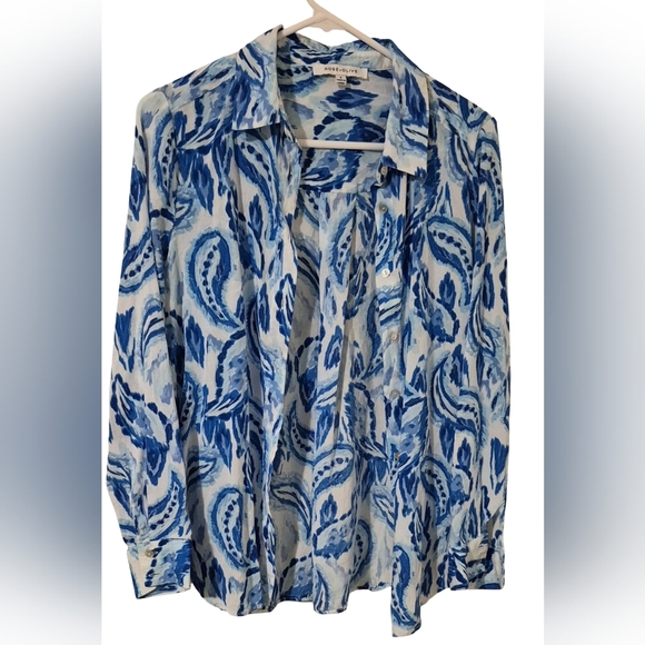 Rose & Olive Blue and White Paisley Button Down Shirt - Picture 3 of 7